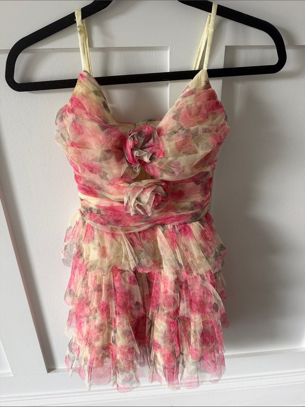 B Darlin Pink & Cream Floral Ruffle Mini Dress